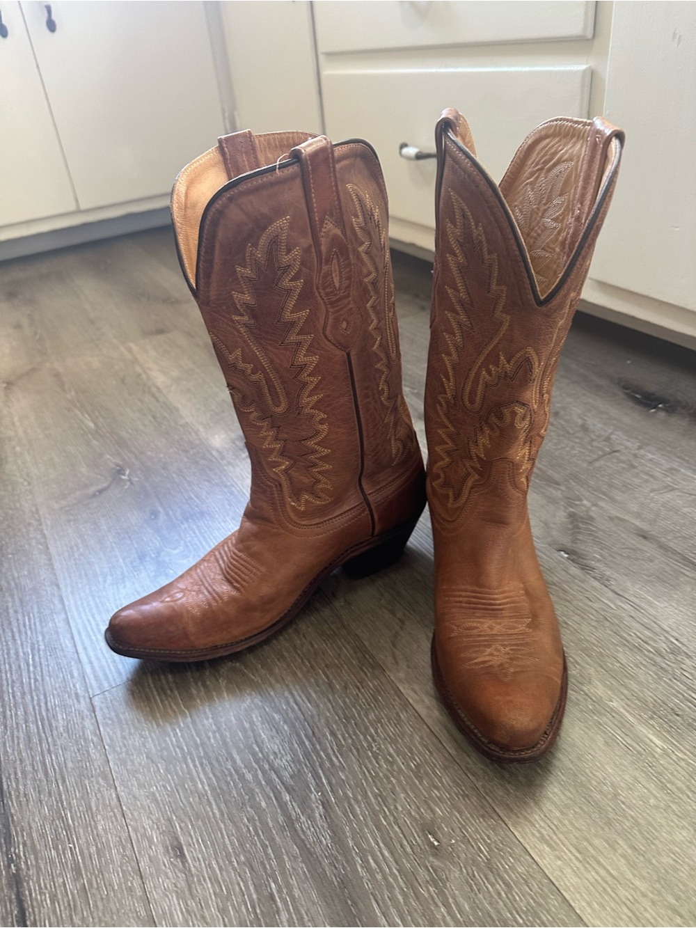 Old West Tan/Brown Leather Women's Western Boots